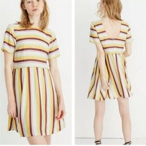 Madewell Women's Multicolor Short Sleeve Striped Scoop-Back Lined Dress Sz 10
